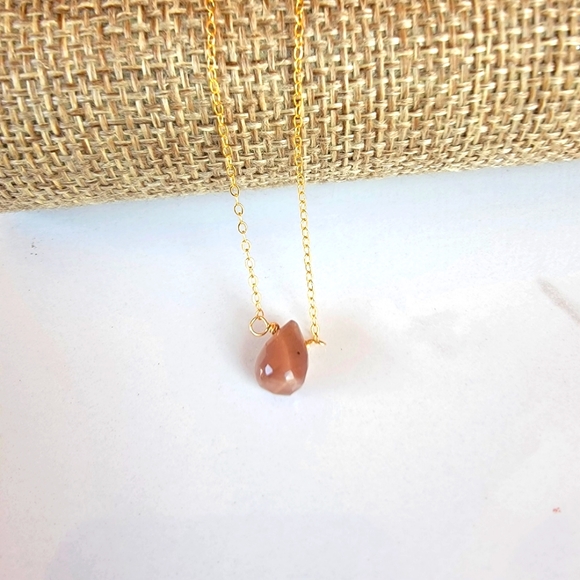 Chocolate Moonstone Necklace Minimalist Crystal Gemstone - Picture 1 of 4